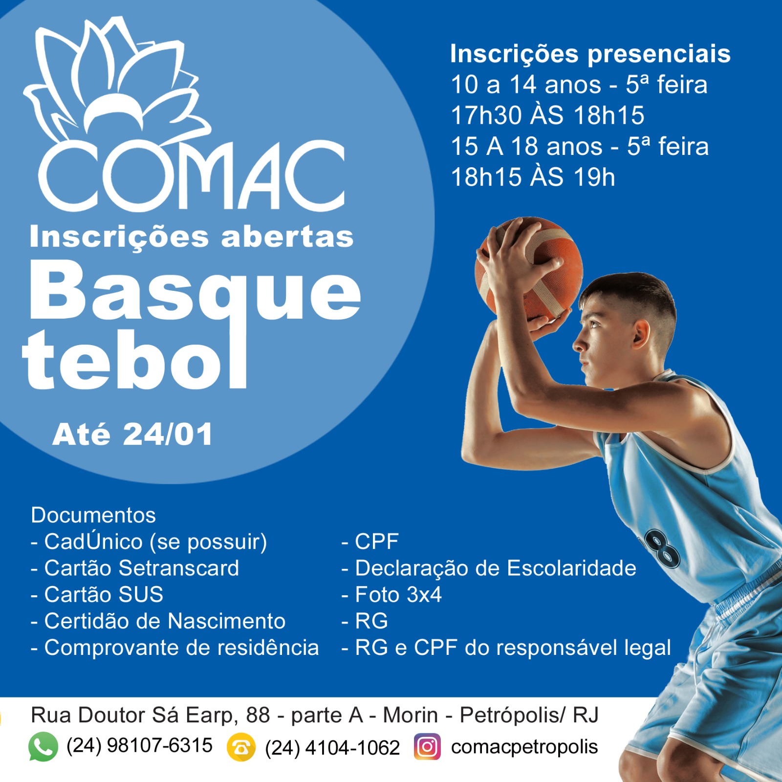 aulas gratuitas de basquetebol na COMAC