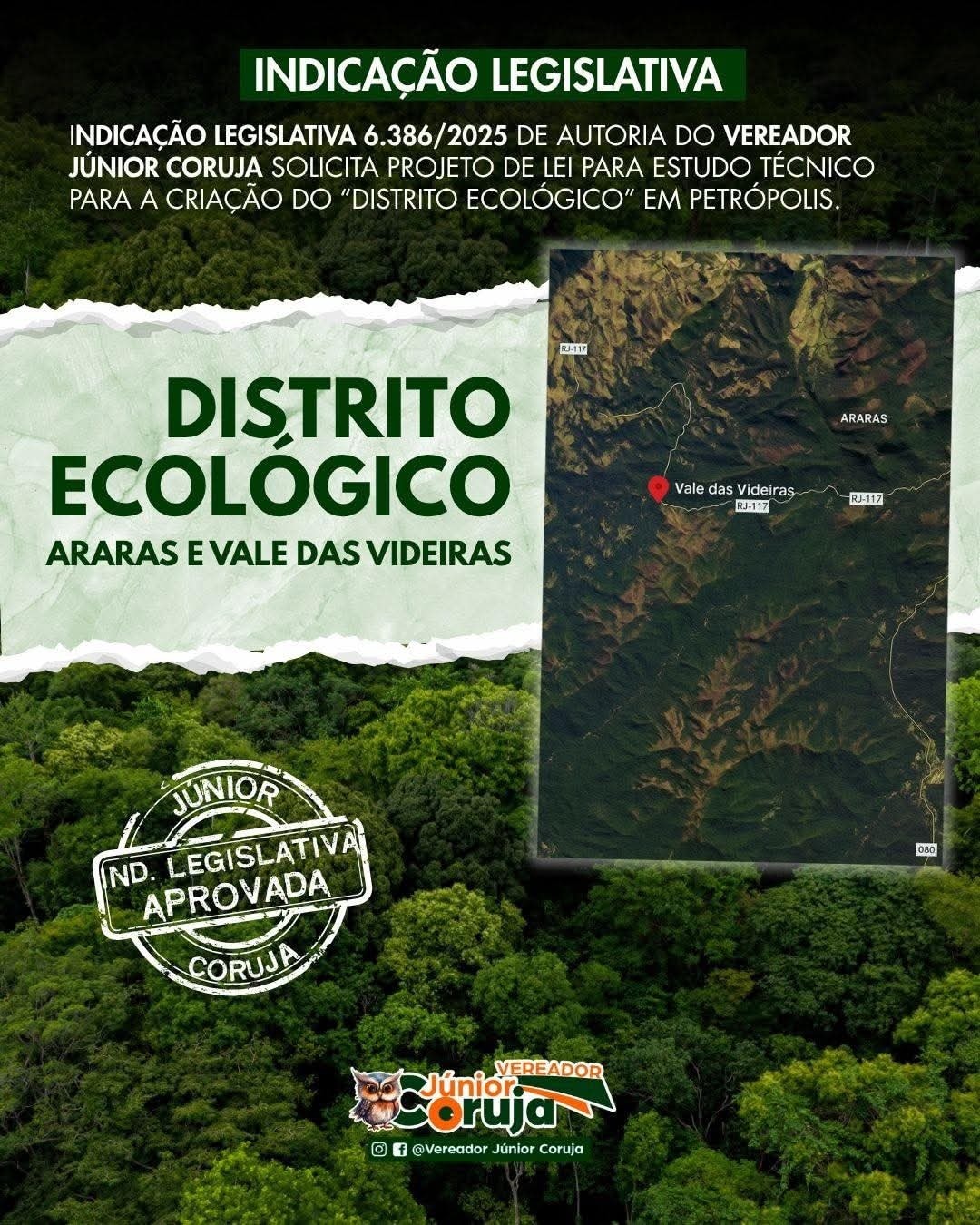 Proposta de Júnior Coruja busca transformar Araras e Vale das Videiras em “Distrito Ecológico